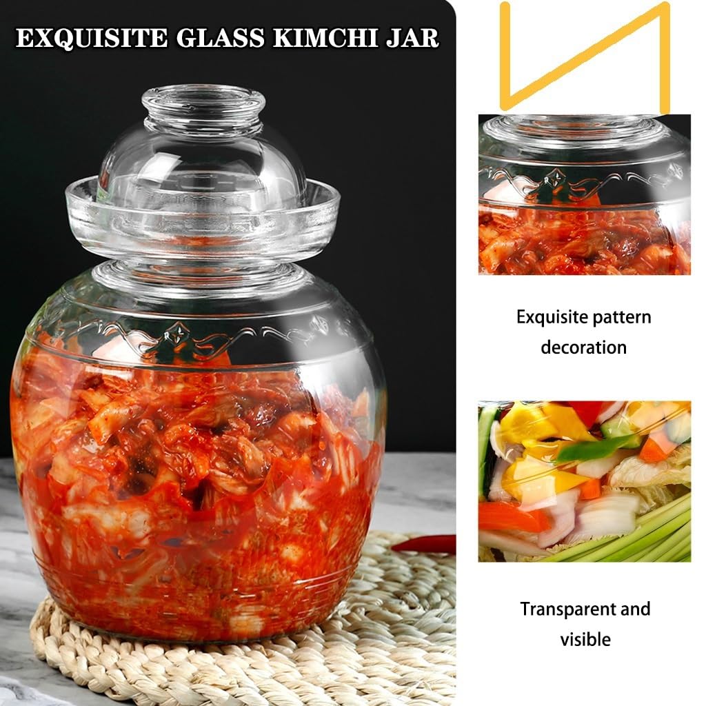 Gärtopf Einmachglas Mit 4 Fassungsvermögen, Kimchi-Glas Aus Transparentem Und Sichtbarem Glas, wasserdichte Gärgläser, Pilze/Blumenkohl(7.5kg)