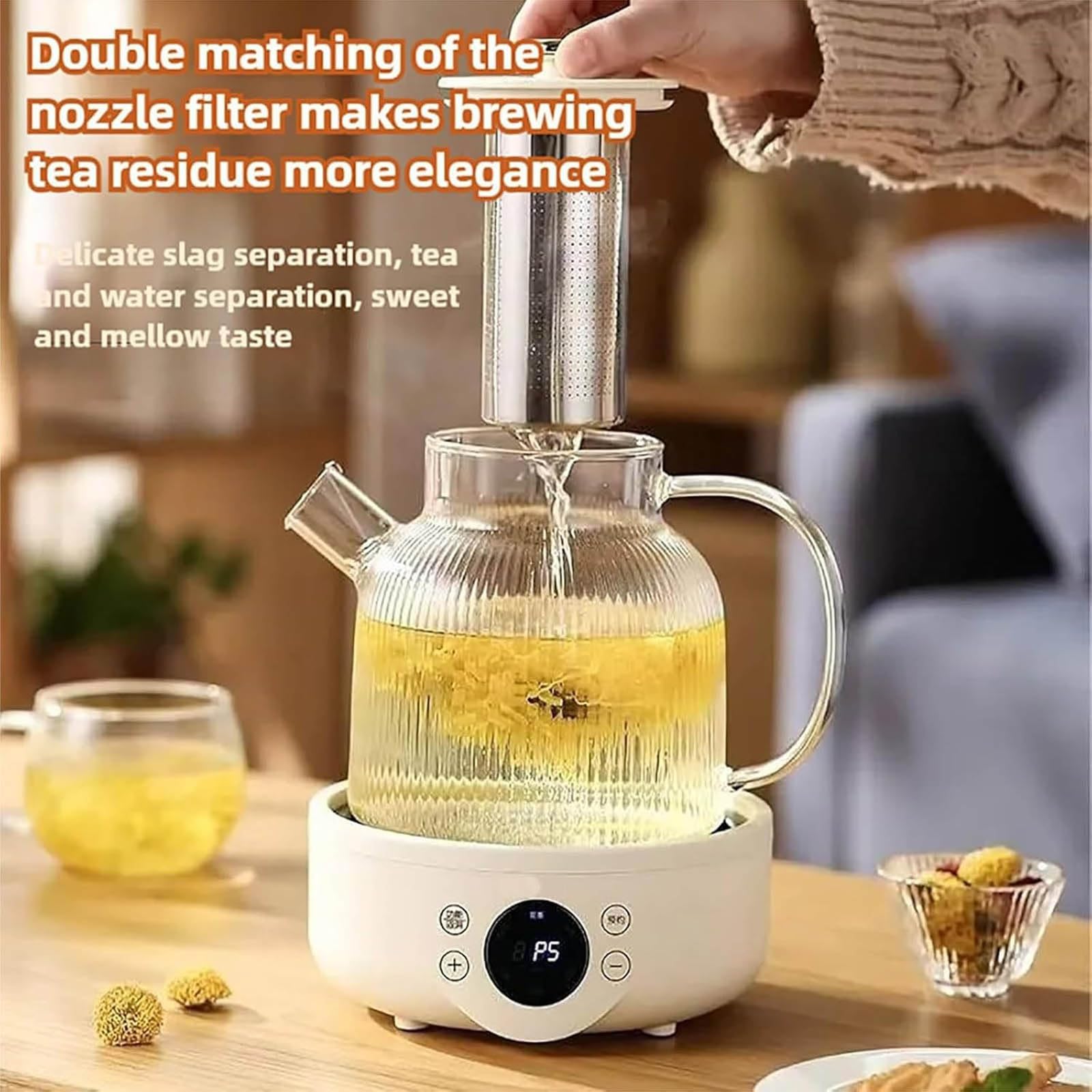 Hervidor eléctrico Tetera Multifuncional de 1.8 litros con 6 Funciones, Tetera de Cristal con ajustes táctiles Inteligentes de para guisos Frescos, sopas nutritivas y tés Especiales