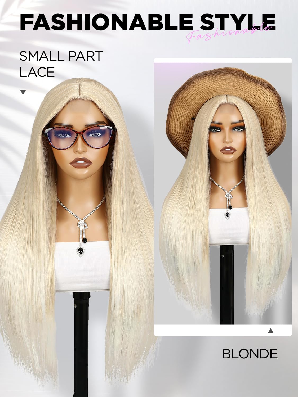 WIGRE 26 Inches Long Straight Wig Middle Part Blonde Wigs for Women Daily Use Ombre Blonde to Off-white Color Hair Synthetic Heat Resistant Wig for Valentine's Day/Music Festival/Carnival Cosplay - Image 2