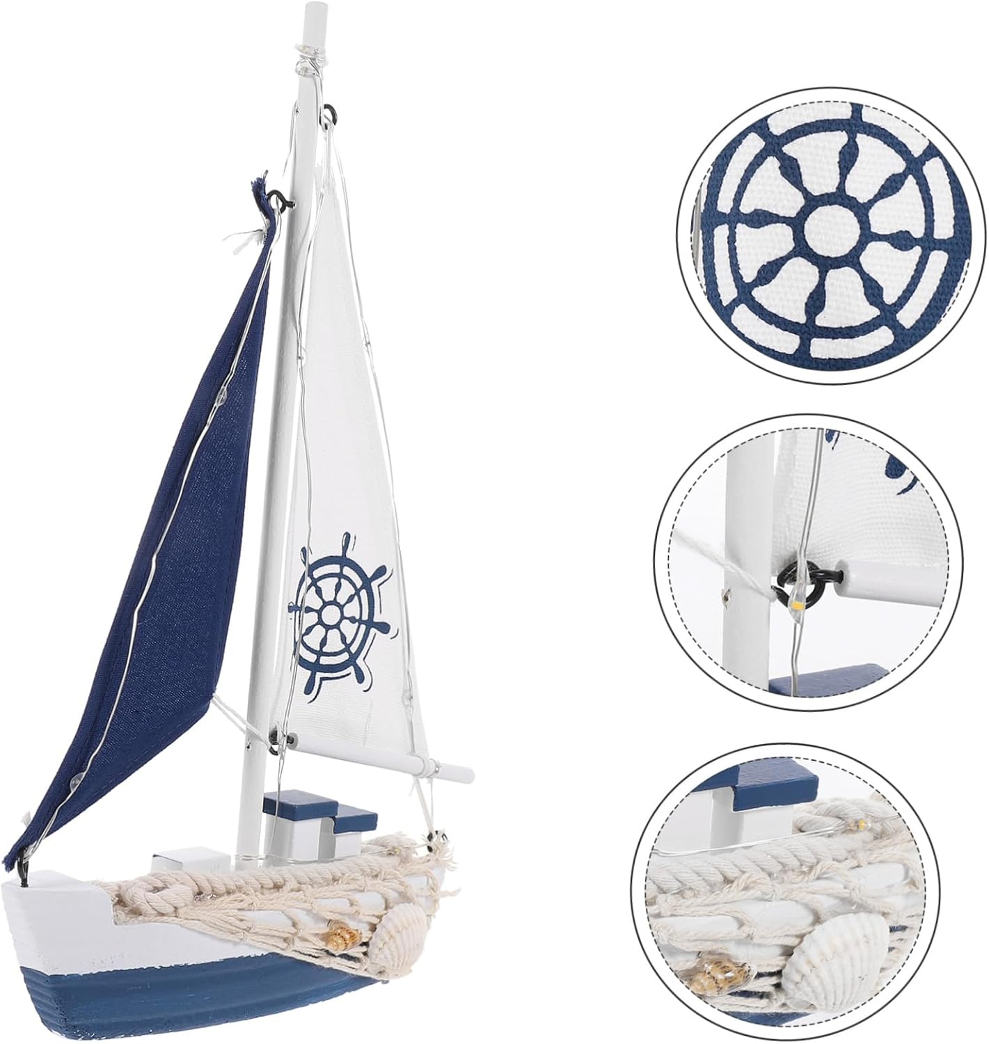 ORFOFE Wooden Sailboats Decor Nautical Sailboat Model Artwork Led Lights for Home and Party Decorations