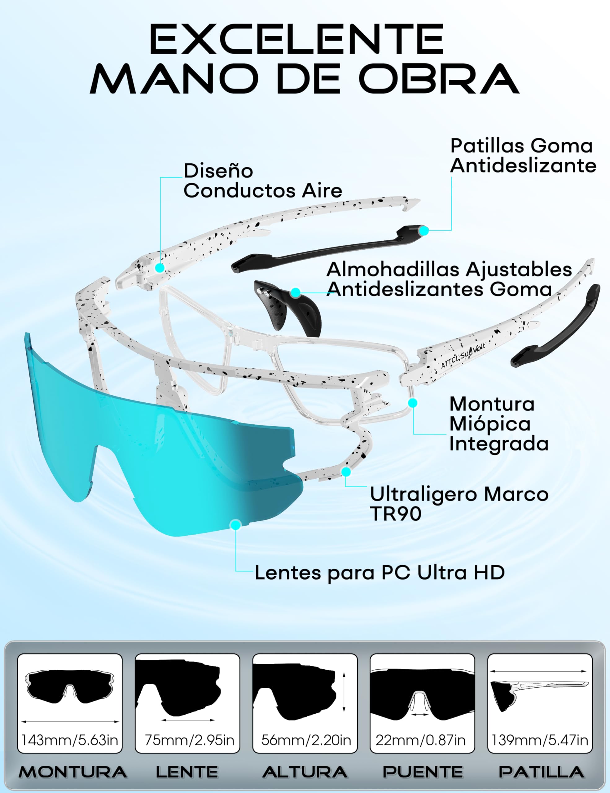 ATTCL XQ548 - Gafas de sol de béisbol para niños y adolescentes, ligeras, UV400, gafas de ciclismo para niños y niñas