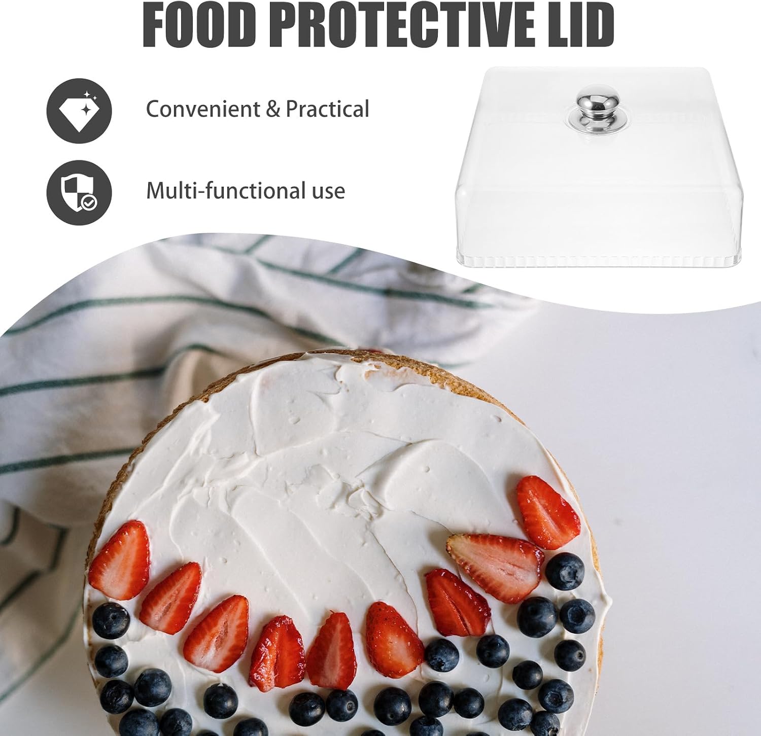 SUPVOX Food Cake Cover Dome, 12-inch Square Reusable Protective Dessert Dome with Lid, Plastic Food Protector for Kitchen Dining and Party Serving