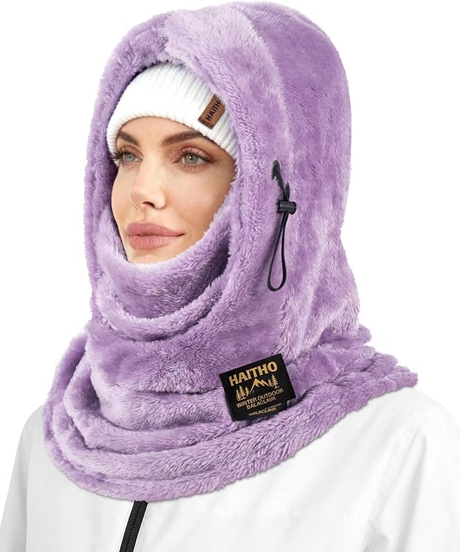 Ski Mask Balaclava for Women Men, Winter Full Face Mask Hooded Scarf for Cold Weather, Warm Fleece Head Cover Neck Warmer