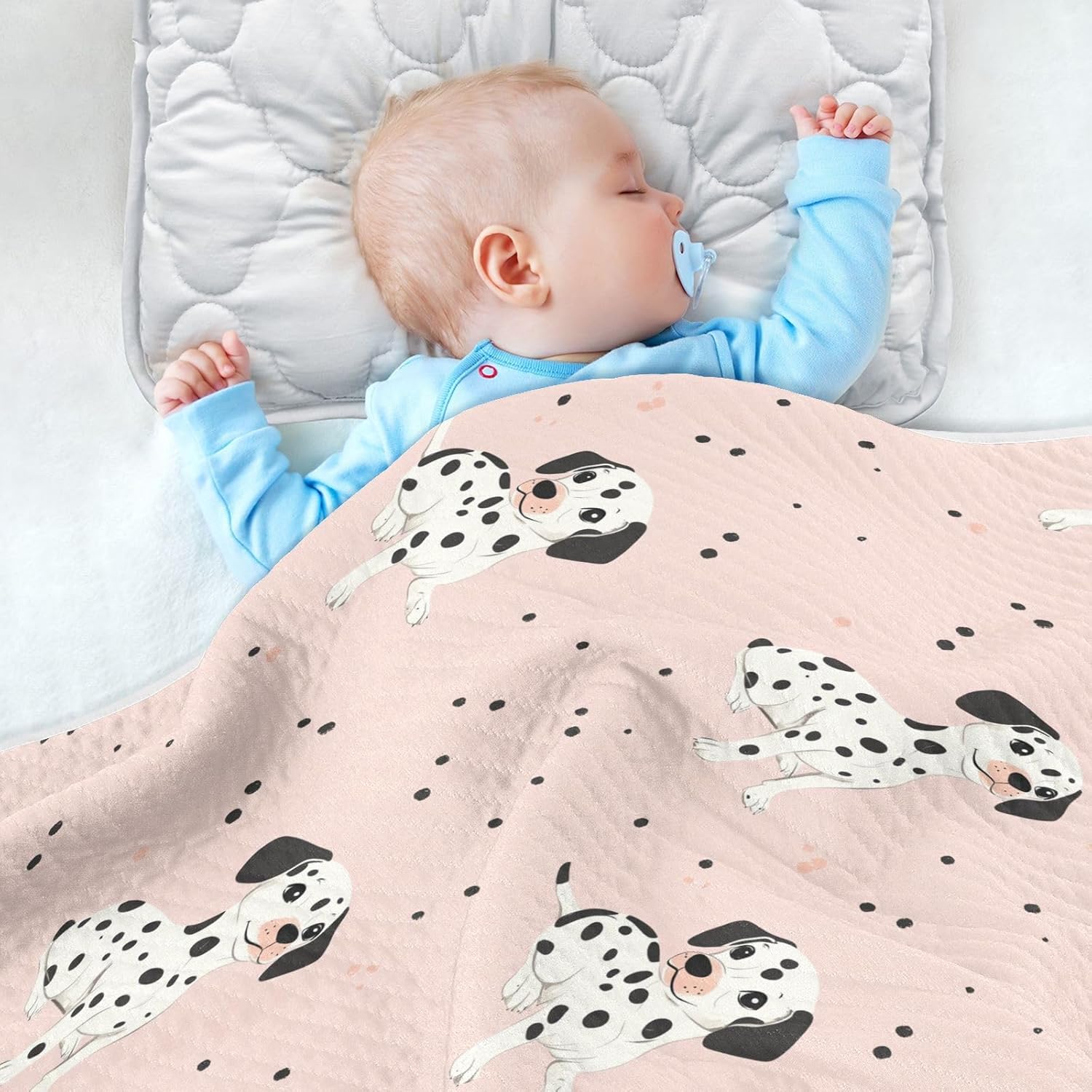 Cute Dalmatian Dog Pink Baby Swaddle Blanket for Boys and Girls, Muslin Baby Receiving Swaddle Blanket, Soft Cotton Nursery Swaddling Blankets for Newborn Toddler Infant