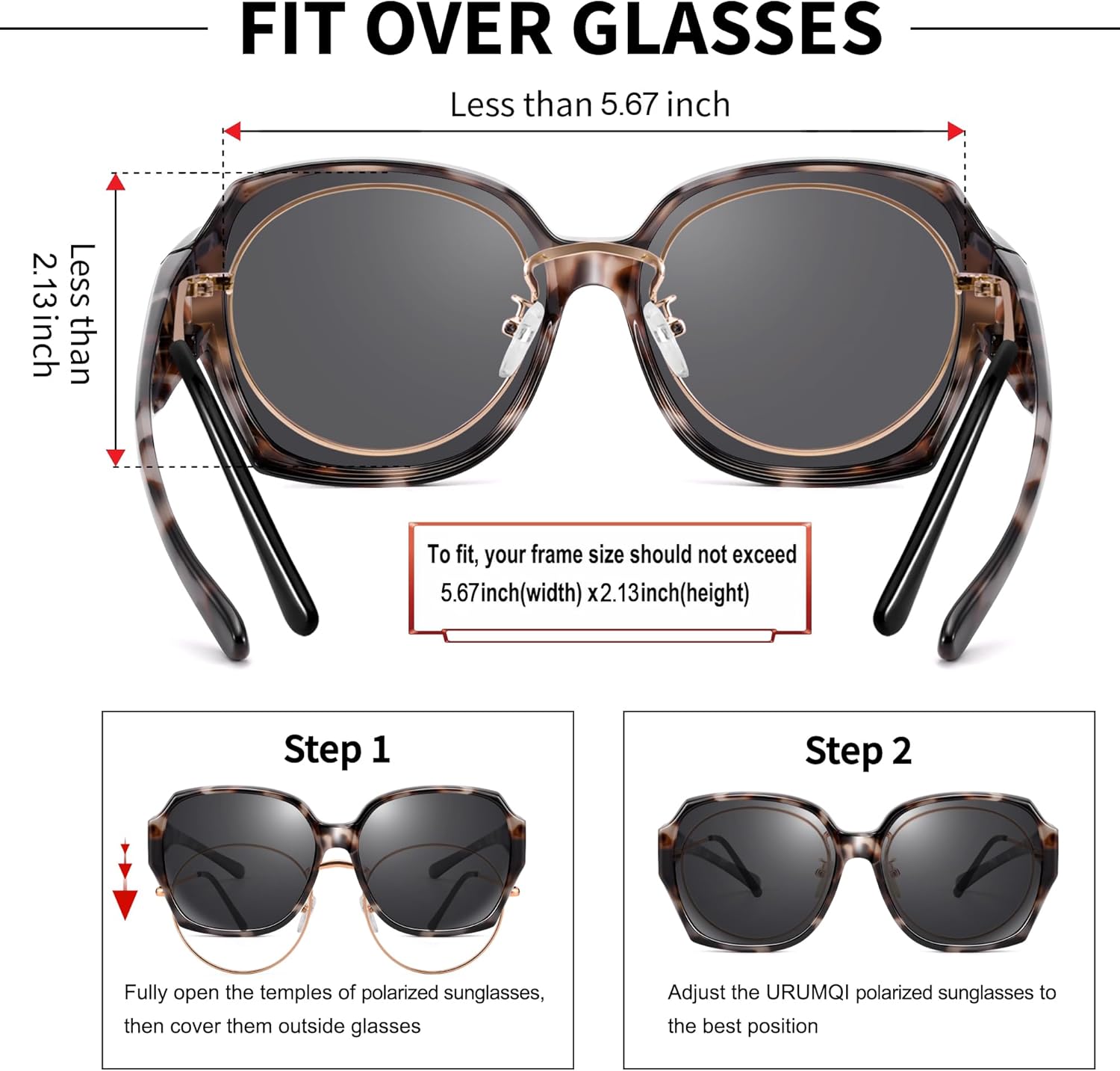 URUMQI Polarized Sunglasses Fit Over Glasses for Women, UV400 Protection Square Shades Extra Large Sun Glasses