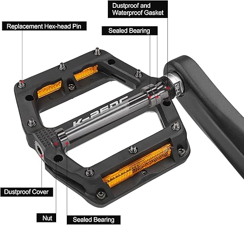 Miniatura 7 de Pedales de bicicleta de montaña con reflectores, pedales de carreteraMTB, pedales de plataforma de fibra de nailon ligero de 916 pulgadas para BMX