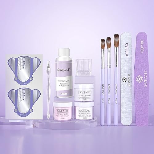 Miniatura 8 de Saviland Kit de uñas acrílicas para principiantes, 0.53 oz de polvo acrílico transparenteblancorosa y líquido con cepillo de uñas acrílicas, formas