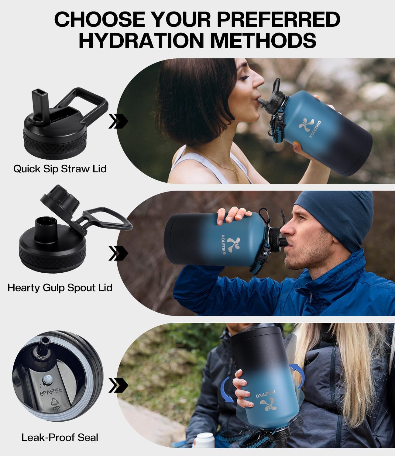 Insulated Gallon Water Bottle(COLD for 36 Hrs), Non-BPA & Leak Proof, 128 oz Stainless Steel Water Jug Large with Paracord Handle, Straw & Spout Lid, Indigo Black - Image 5