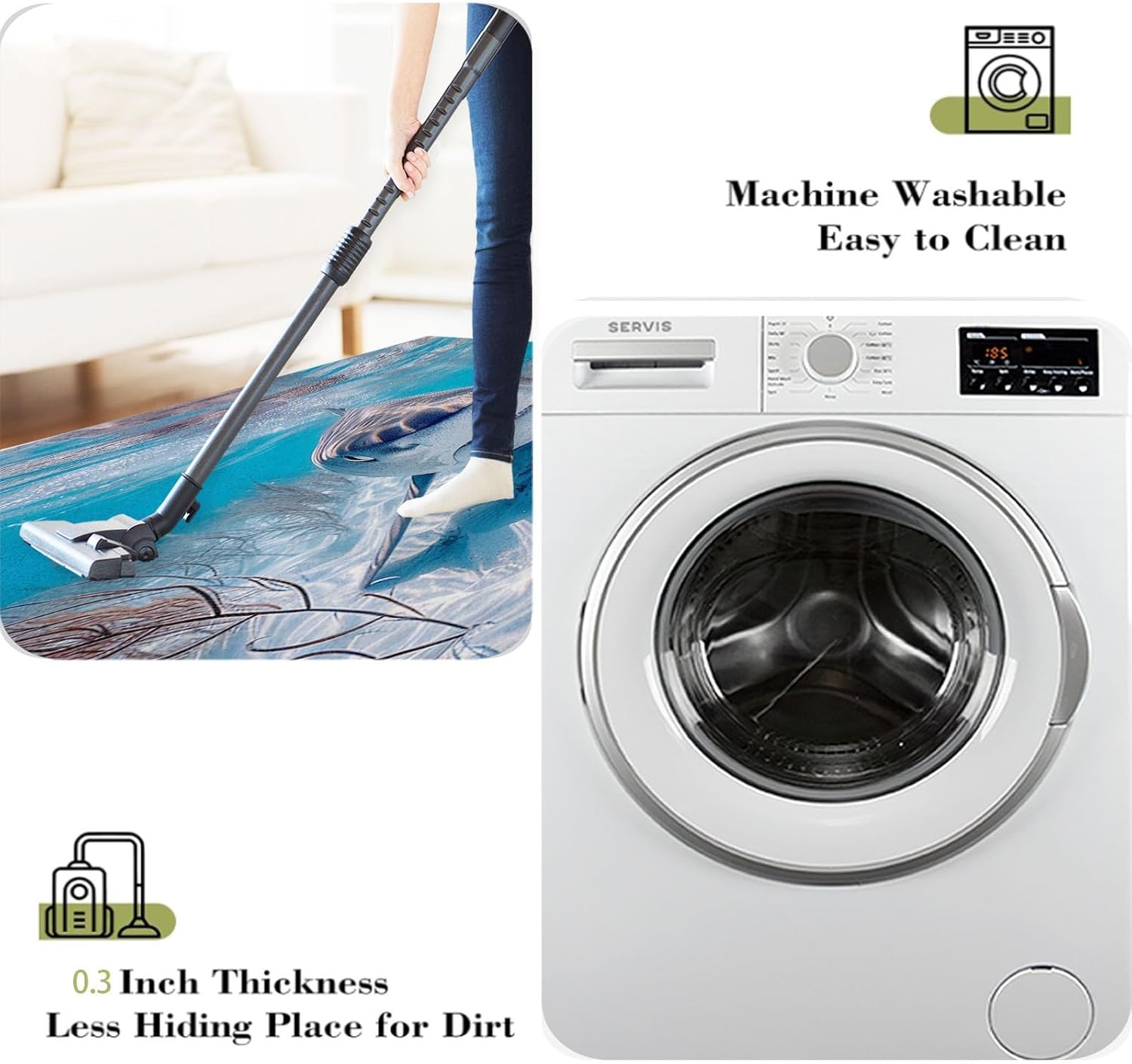 Generic Blue Kids Rugs for Room Ocean Bottom Shark Washable Rugs 5x8 Carpet for Bedroom Kitchen Hallway Living Room Laundry Room, Soft Non-Slip Decorate room carpet