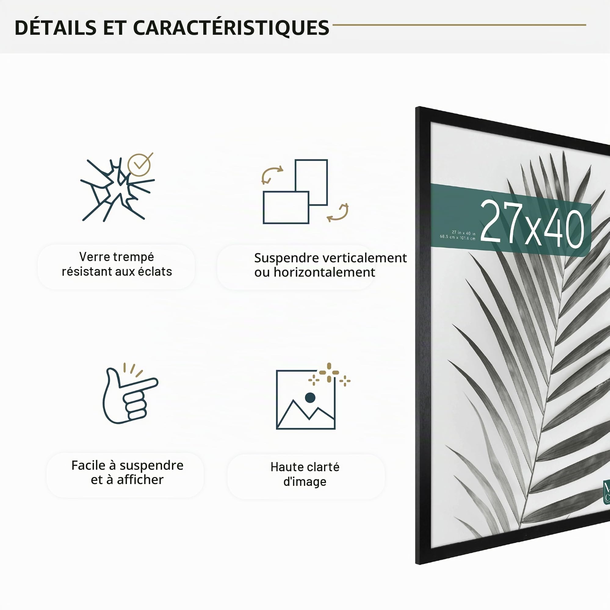 Cadre Poster de Cinéma MCS Studio Gallery 68,6 x 101,6 cm, Aspect Bois Noir, Bois MDF, Fixation Murale Verticale et Horizontale, Grand Cadre Photo pour Affiches de Films et Œuvres d'art (Lot de 1)