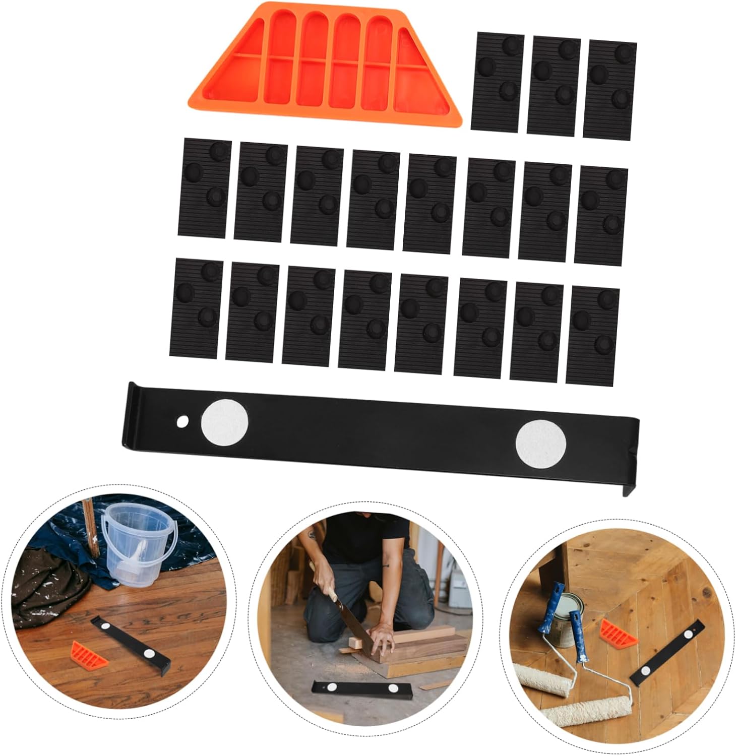 Outanaya 1Set Heavy Duty Flooring Pull Bar Tool with Knocking Block Ergonomic Design for Laminate and Wood Installation for Narrow Spaces Kit with Spacers