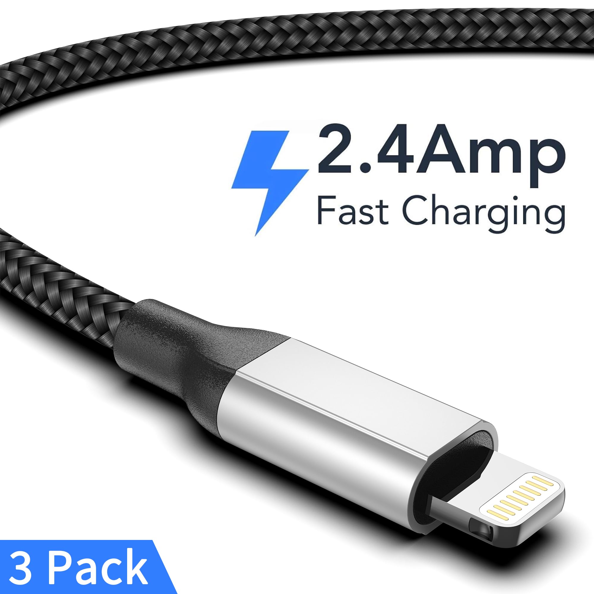 Acecene Cavo USB Lightning da 60 cm, confezione da 3 cavi MFi certificati per iPhone, cavo auto CarPlay, cavo di ricarica rapida e dati compatibile con iPhone 14 13 12 11 Pro Max X XR XS 9 8 7 6 Plus