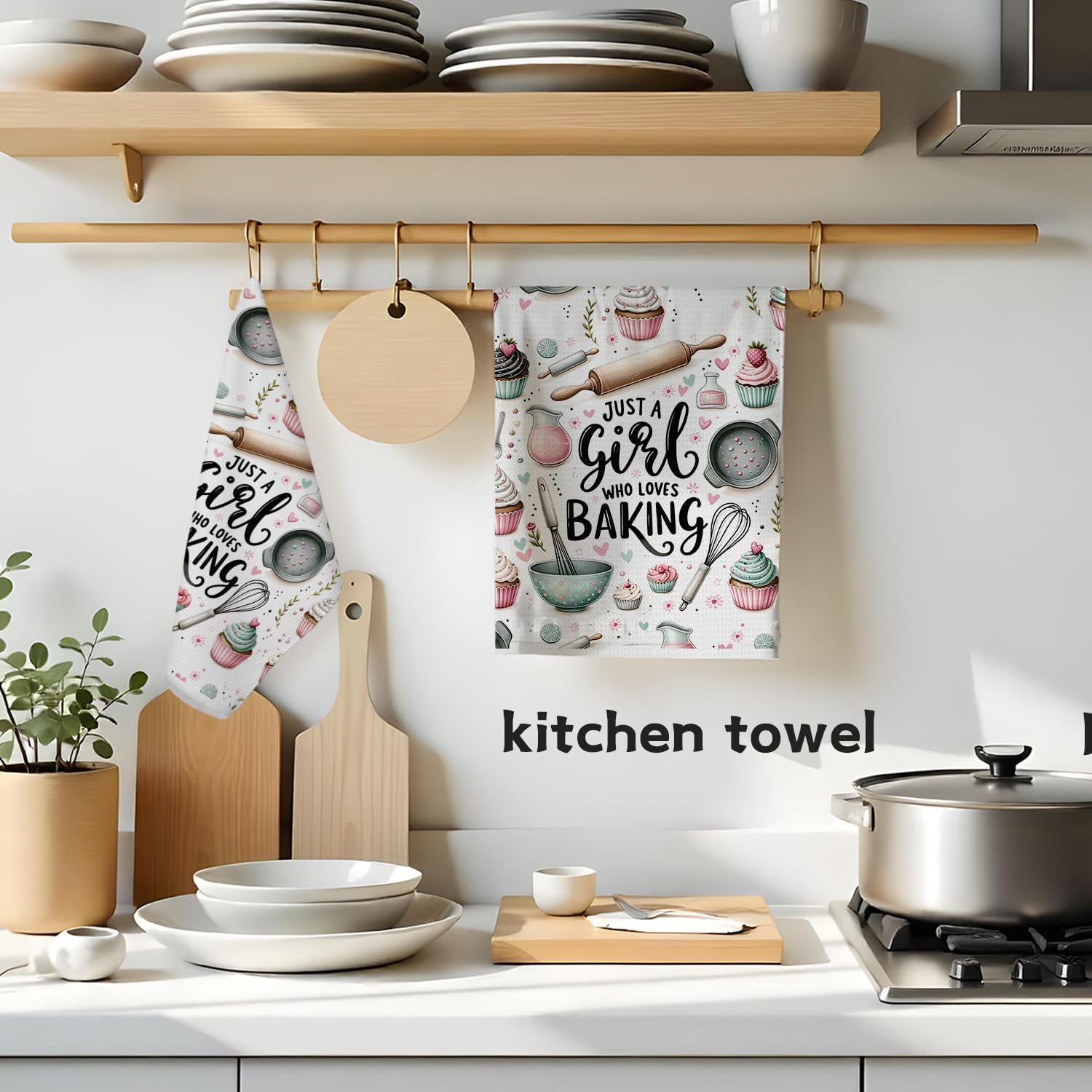 Girly Funny Baker Kitchen Towels, Unique Baking Gifts for Girls Women Decorative Hand Towels, Just a Girl Who Loves Baking Dish Tea Towels for Kitchen Bakery, 16x24 Inch - Image 3
