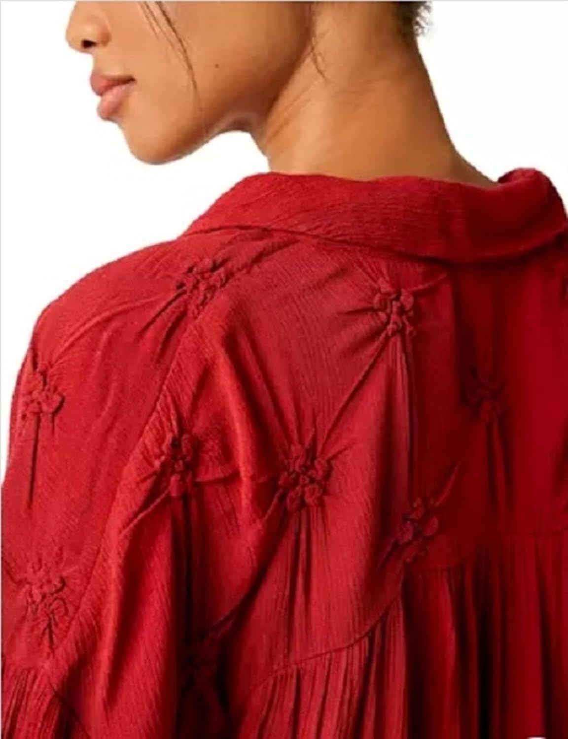 Free People Olivia Smocked Top Red Berry, Small - Image 4