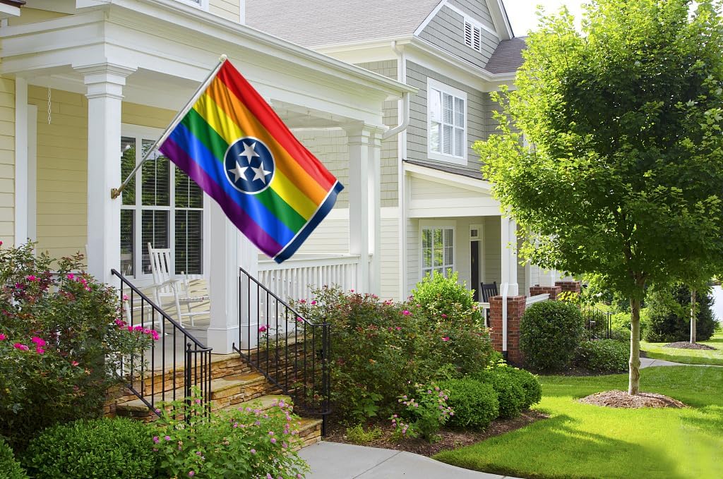 Tennessee State Pride Rainbow Flag 3x5ft Double Sided 3 Ply TN State Pride Flag LGBTQ+ Gay Banner Vivid Color Polyester With 2 Brass Grommets For Pride Month Events Parades Party Decor