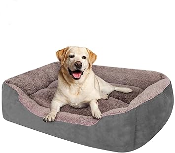 KOZI PET Dog Beds for Dog & Cats, Rectangle Pet Bed Thickened Enough with Soft Coral Fleece and ,Durable Dog Sofa Pet Bed (Medium, Grey)
