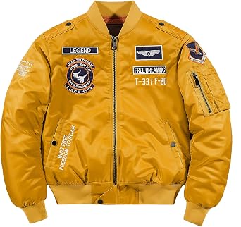 SemiAugust Mens MA-1 Bomber Jacket, Military Jacket, Padded Jumper, Embroidered Patches, Nylon, Cold Protection