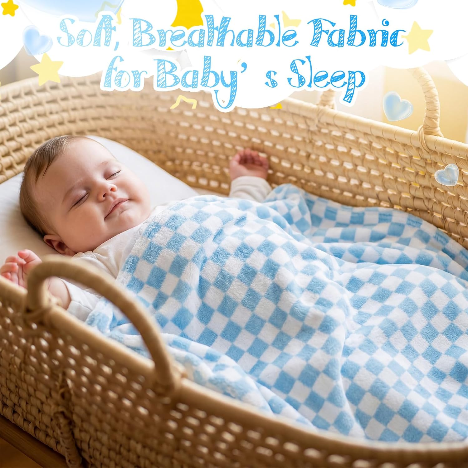 Fanfanwin 6 Pcs 30'' x 40'' Checkered Baby Blankets for Boys Fleece Ultra Cozy Soft Infant Toddler Newborn Receiving Blankets for Crib Stroller, Blue