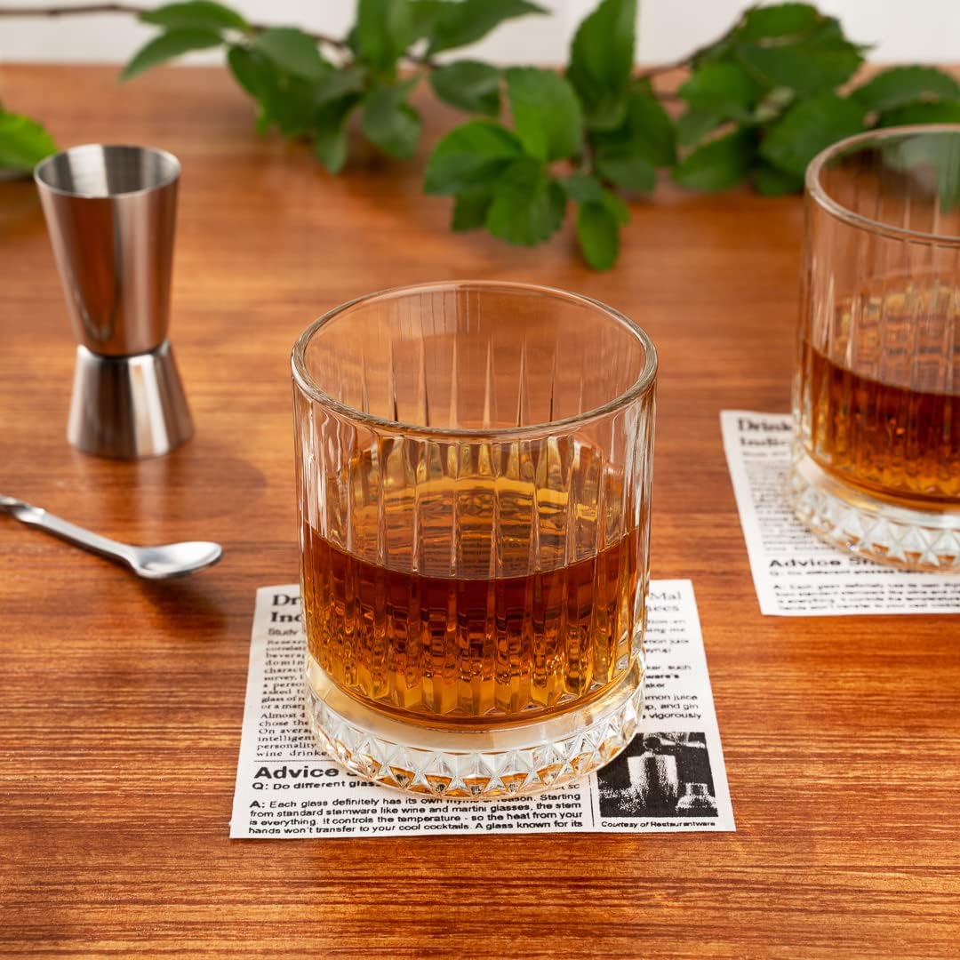 Restaurantware Elysia 12 Ounce Whiskey Glasses 6 Cut Rocks Glasses - Lead-Free Weighted Base Clear Glass Tumblers Dishwasher-Safe For Scotch Bourbon And Cocktails