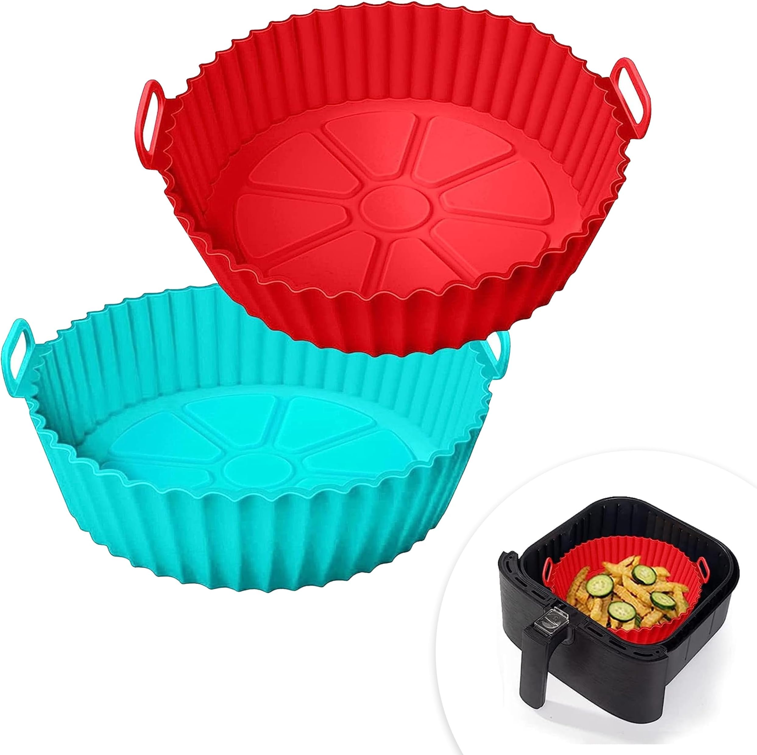 Air Fryer Silicone Basket Liners with Handles, 8 inch, Blue and Red, Nonstick Reusable Heat Resistant Pack of 2-image-36