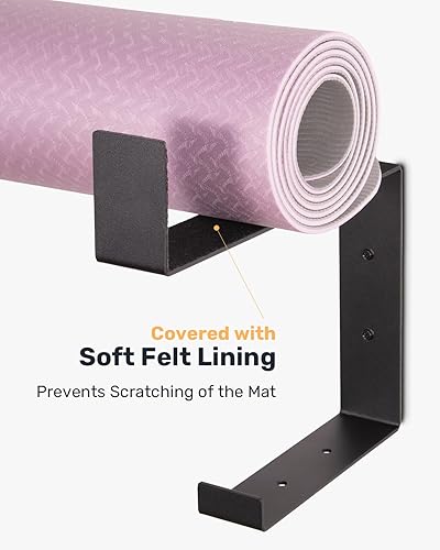 Miniatura 3 de Soporte para esterilla de yoga con acolchado protector de montaje en pared, estante de almacenamiento de acero, colgador de ancho ajustable de 2