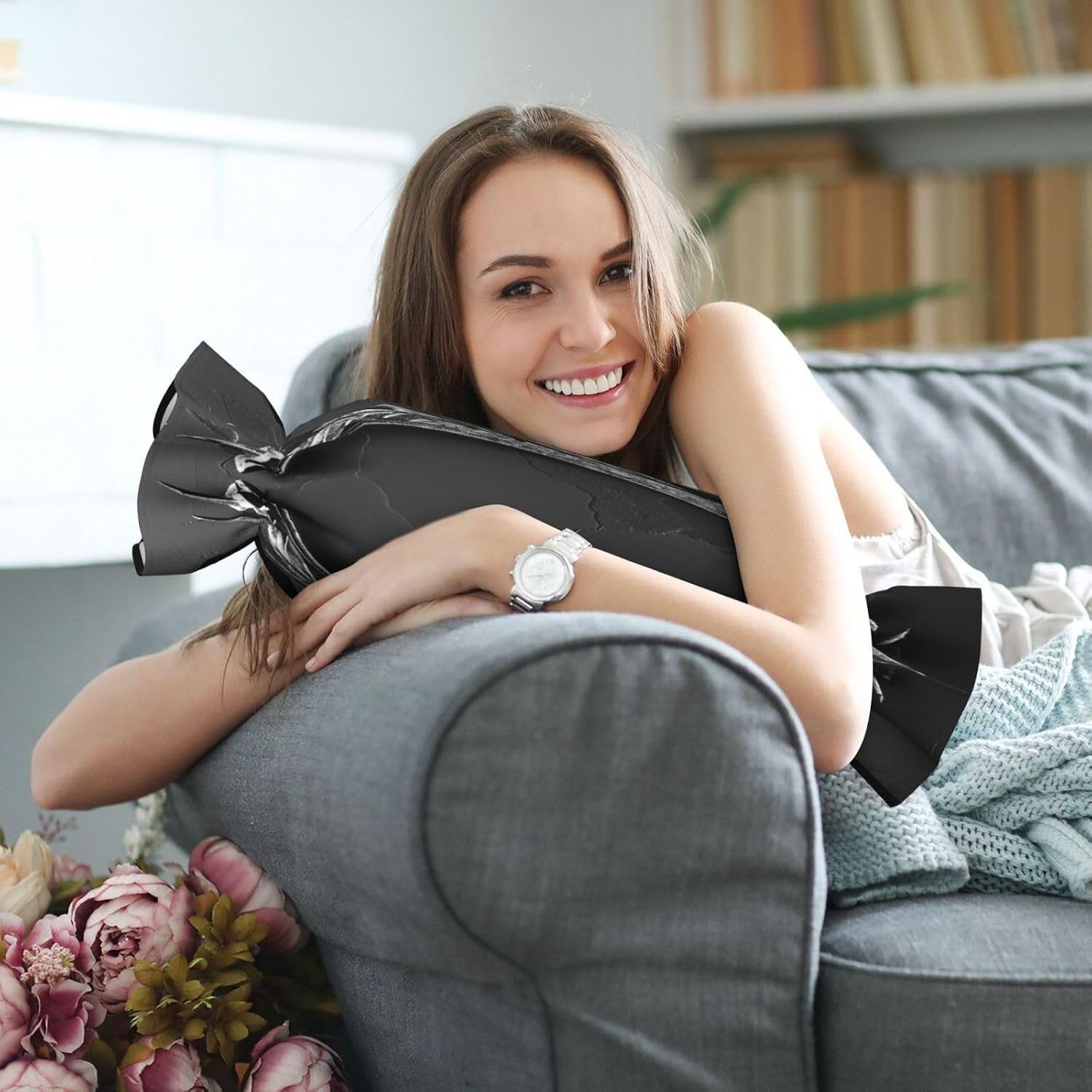 Silver Circular Emblem Cylindrical Pillow-Premium Bed Pillows, Side Sleeper Neck Support, Decorative Candy Design, Soft and Durable