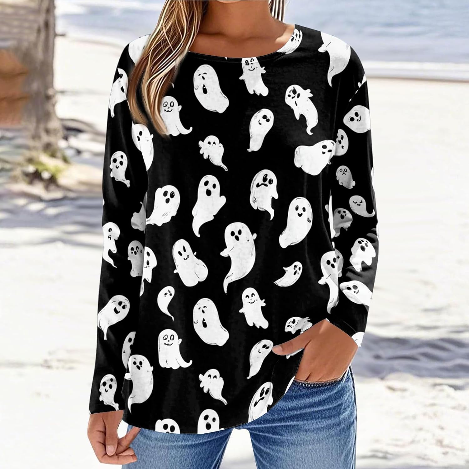 Women Halloween Fall Long Sleeve Crew Neck Pumpkin Graphic Tops | Woman'S Tops, Women T-Shirt, Fall Blouses for Women, Festival Outfits for Women, Camisa Para Mujer