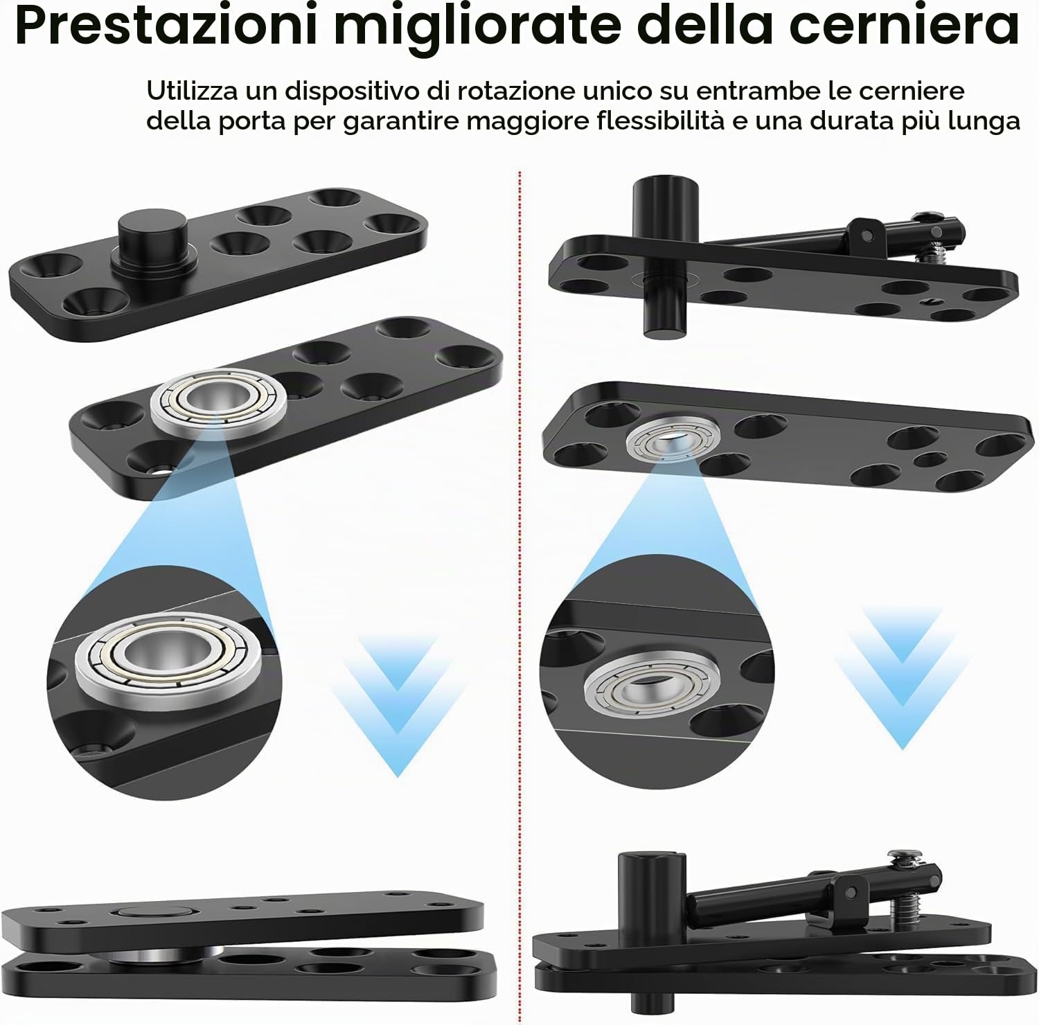 Cerniera per Porte Nascoste, Sistema di Cerniere a Bilico Rotazione a 360°, Cerniere Invisibili Portata di 280 kg Acciai Inossidabili, per Porte Segrete, Librerie, in Legno Pesanti