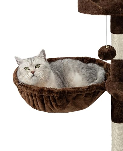lionto Hamaca Hecha de Felpa Suave para Árbol Escalador para Gatos Diámetro 40 cm, 15 cm Profundidad Marrón