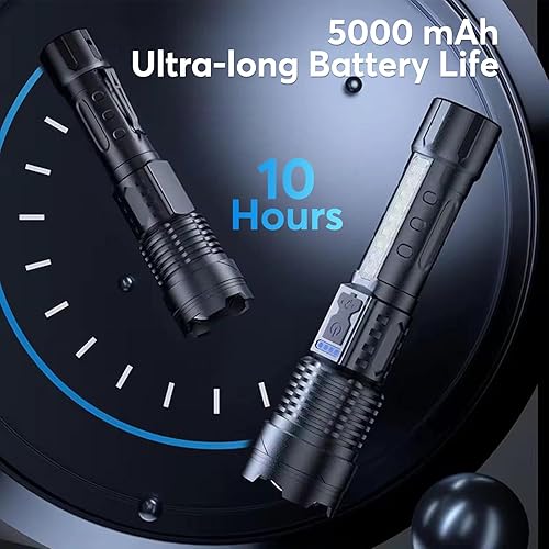 Miniatura 5 de JIJ Paquete de 3 linternas, linternas recargables de alto lúmenes, linterna LED de 7 modos con IP67 impermeable, linterna táctica de mano ajustable