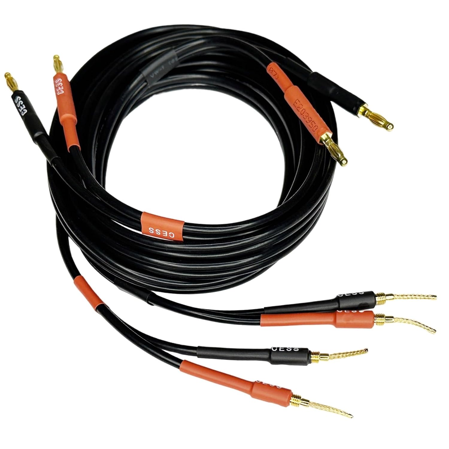 CNCESS CESS-277-6f Spring Clips Braided-Type Pin Banana Plug to Standard-Type 4mm Banana Plug Speaker Cable, 12 Gauge 680 Strand Count Super Soft Silicone Wire (6 FEET)