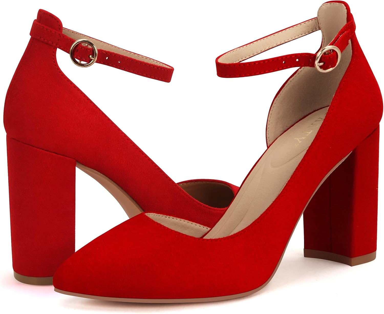 Women's Closed Toe Pumps 3-Inch Chunky Heels Pumps Ankle Strap Dress Wedding Shoes - Image 6