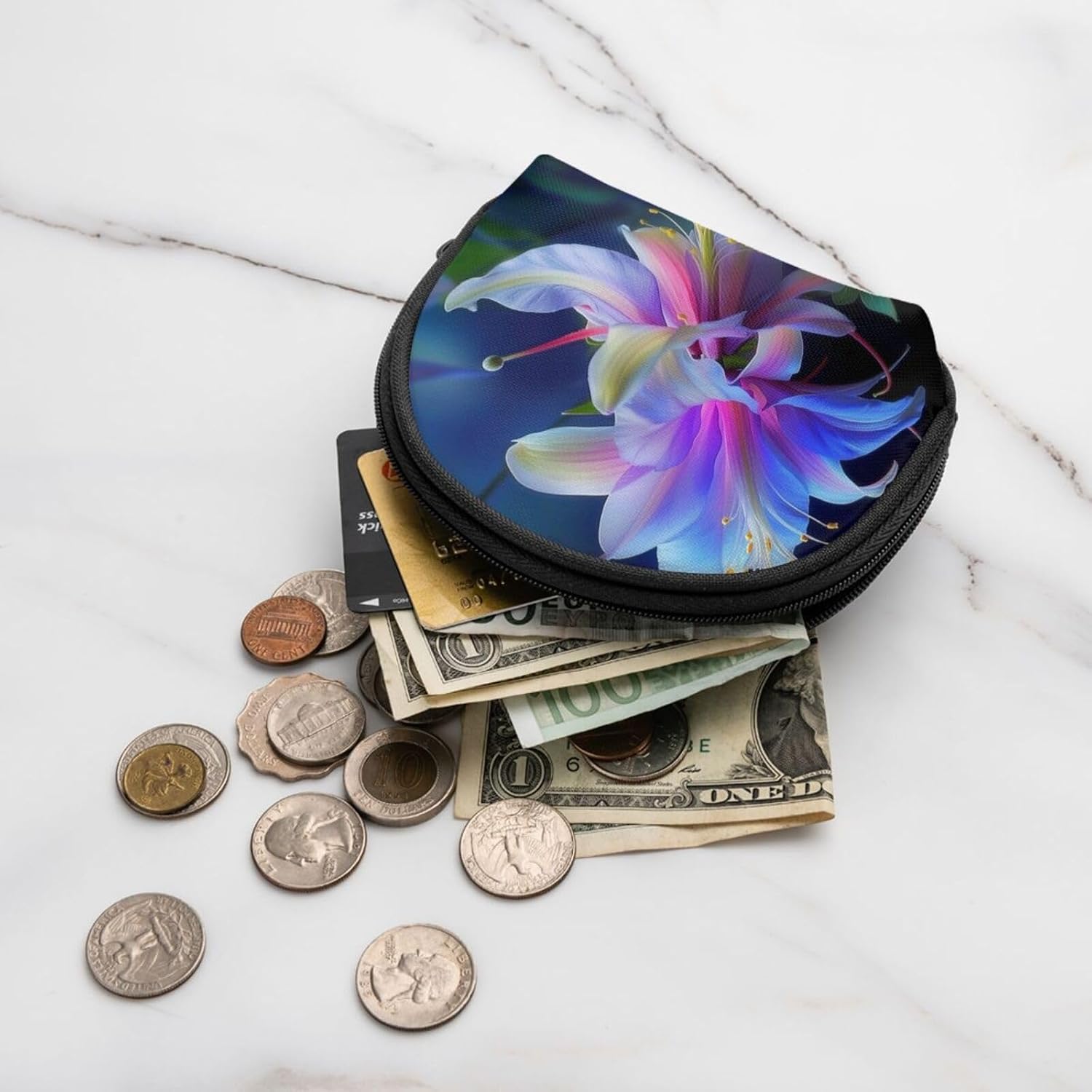 Beautiful Flower Printed Coin Purse Cute Mini Pouch Change Wallet Zipper Coin Pouch for Women