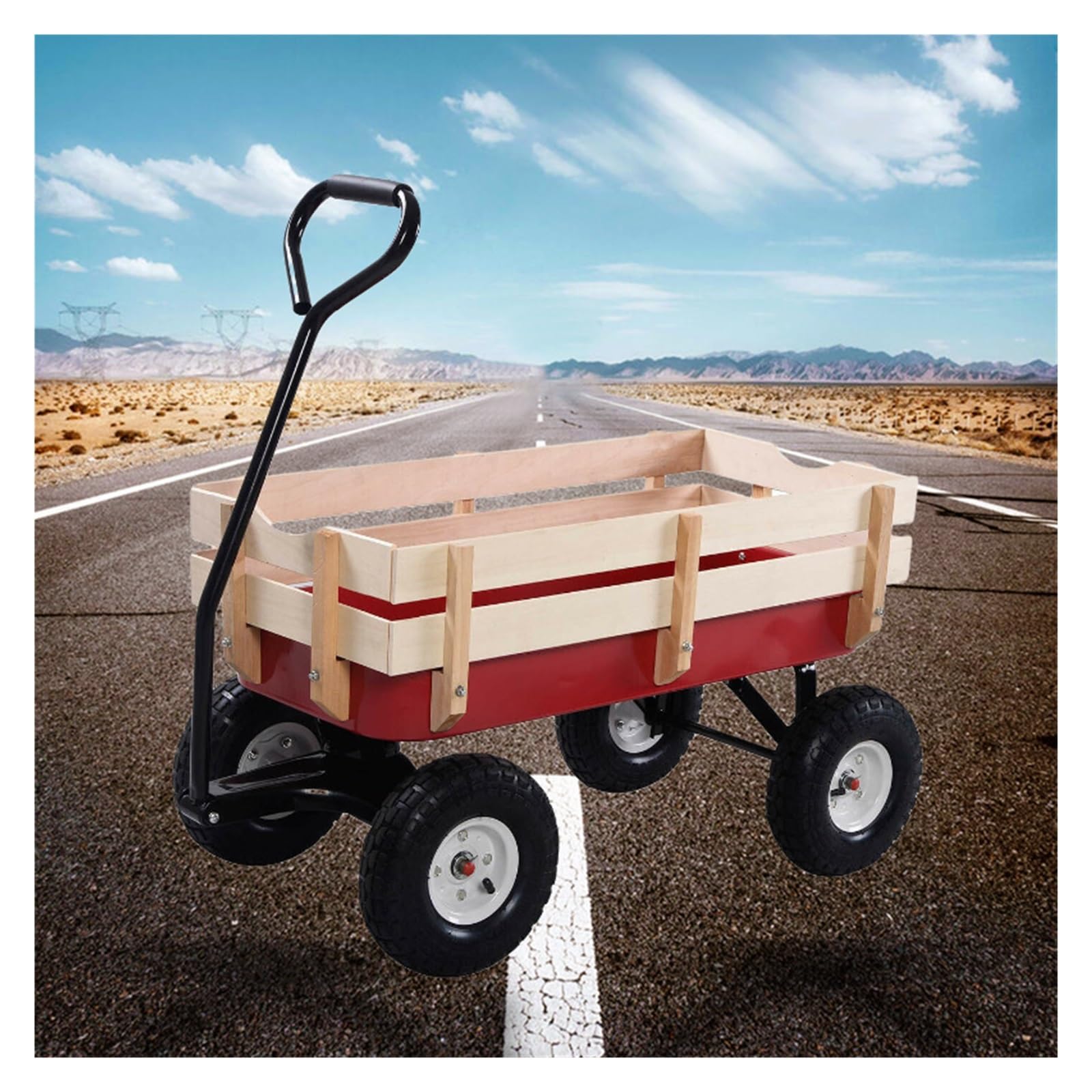 Carrello ribaltabile da giardino for vagone da carico in legno, acciaio resistente, con maniglia girevole, for giardinaggio familiare all'aperto carriola