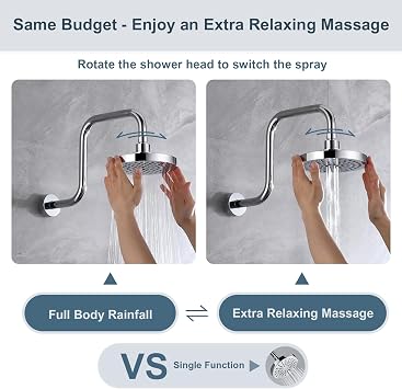 BRIGHT SHOWERS High Pressure Shower Head 6 Inch Rain Shower Head and Matching 5 Inch Universal Shower Head Extension Arm