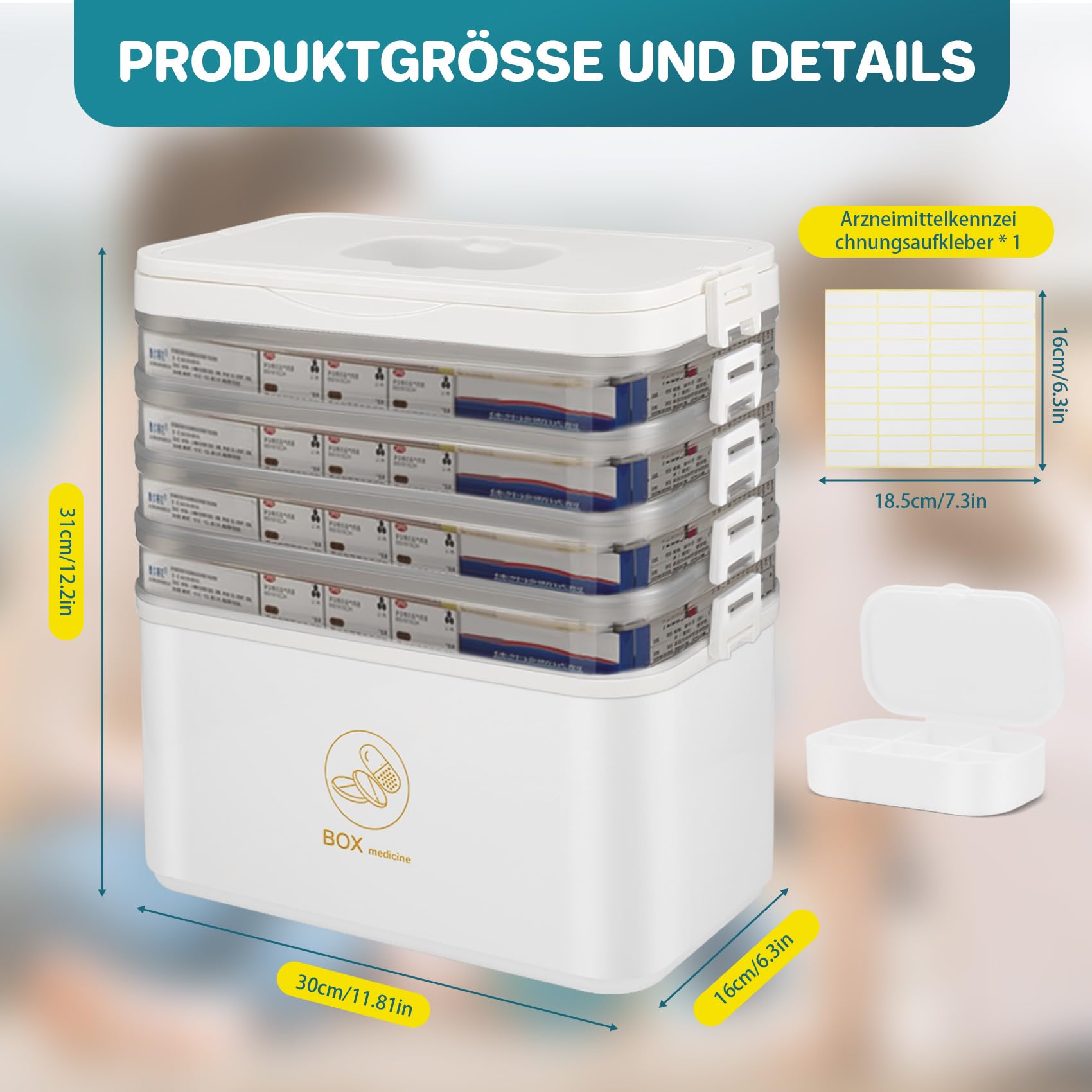5 scaffali per medicinali, grande scatola medica con manico, scatola portatile per medicinali, organizer per medicinali, scatola per medicinali, cosmetici