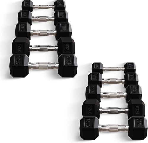 Miniatura 9 de BalanceFrom Premium Rubber Encased Hex Dumbbell Sets, 46LBS Set, 60LBS Set, 100LBS Set