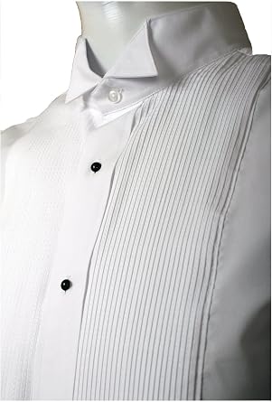 Mens Wing Collar Tuxedo Shirt with Bowtie, 1/8 Pleat & Convertible Cuffs