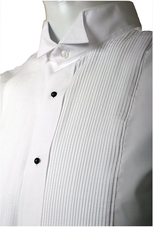 Mens Wing Collar Tuxedo Shirt with Bowtie, 1/8 Pleat & Convertible Cuffs