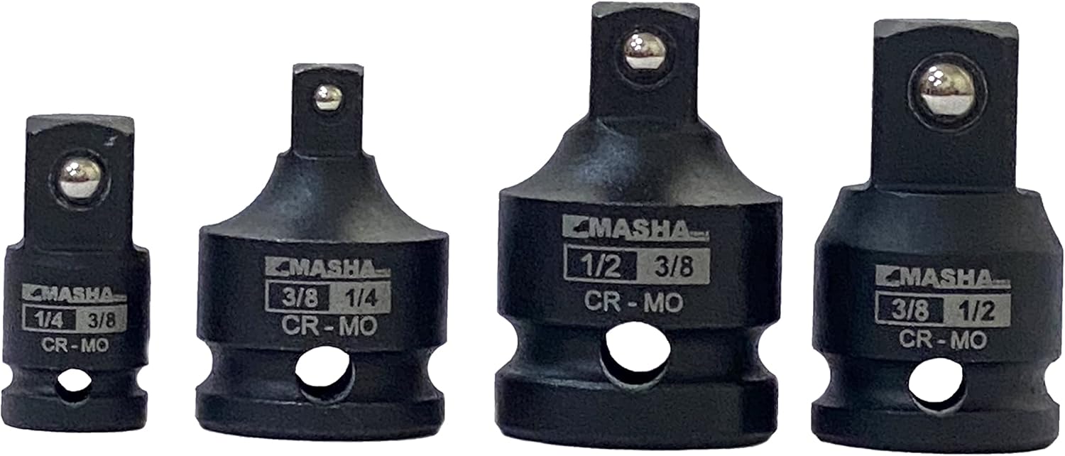 Masha Tools-Impact Socket Adapter and Reducer Set / 4 Piece Set / 1/4” – 3/8” – 1/2” Impact Driver Conversions/Chrome Molybdenum Steel (CF-AD1238)