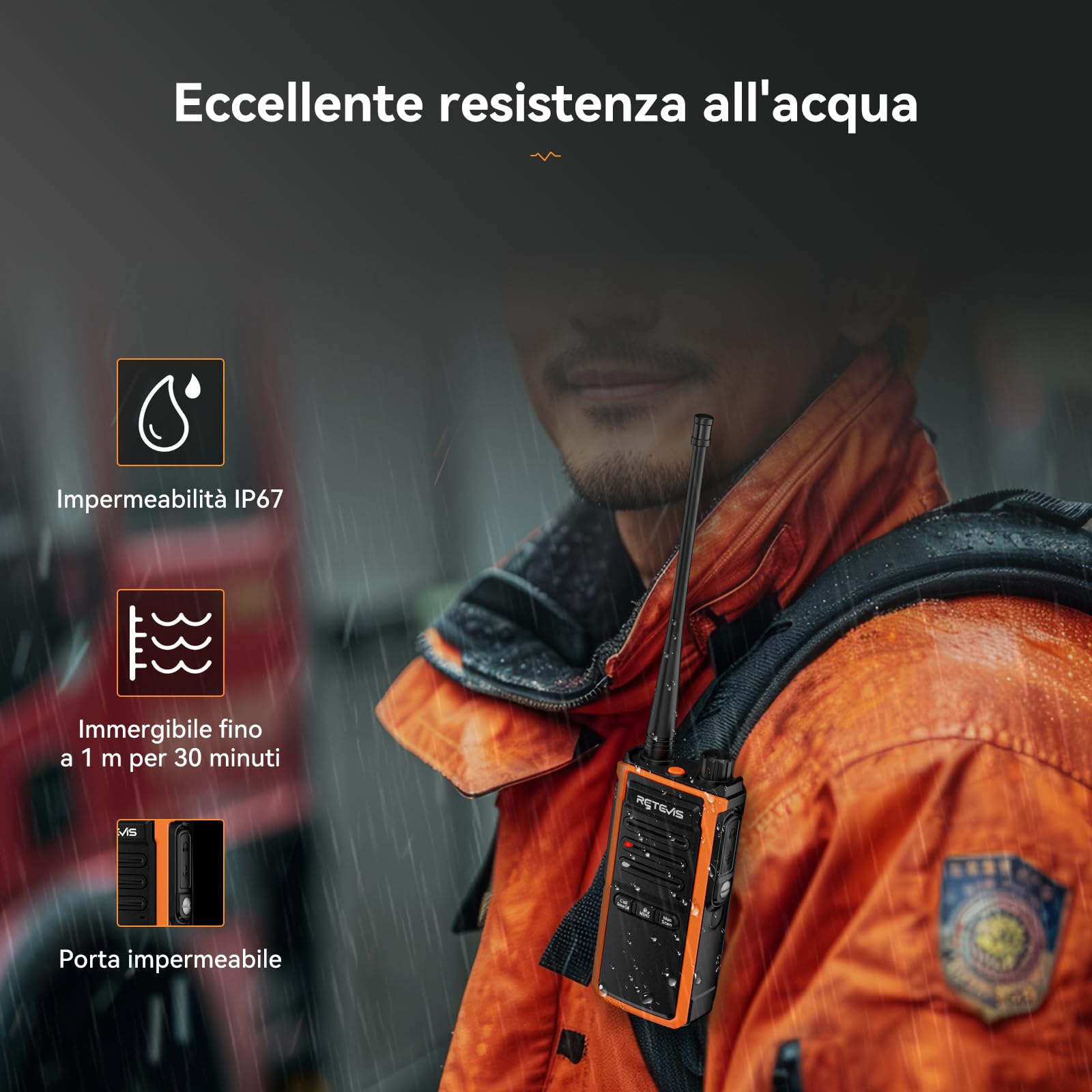 Retevis C65B Walkie Talkie Impermeabile, Ricetrasmittenti Professionale a Lungo Raggio, Impieghi Gravosi, Allarme di Emergenza Woki Toki per Salvataggio Esterno, Costruzione (2 Pacchetto)