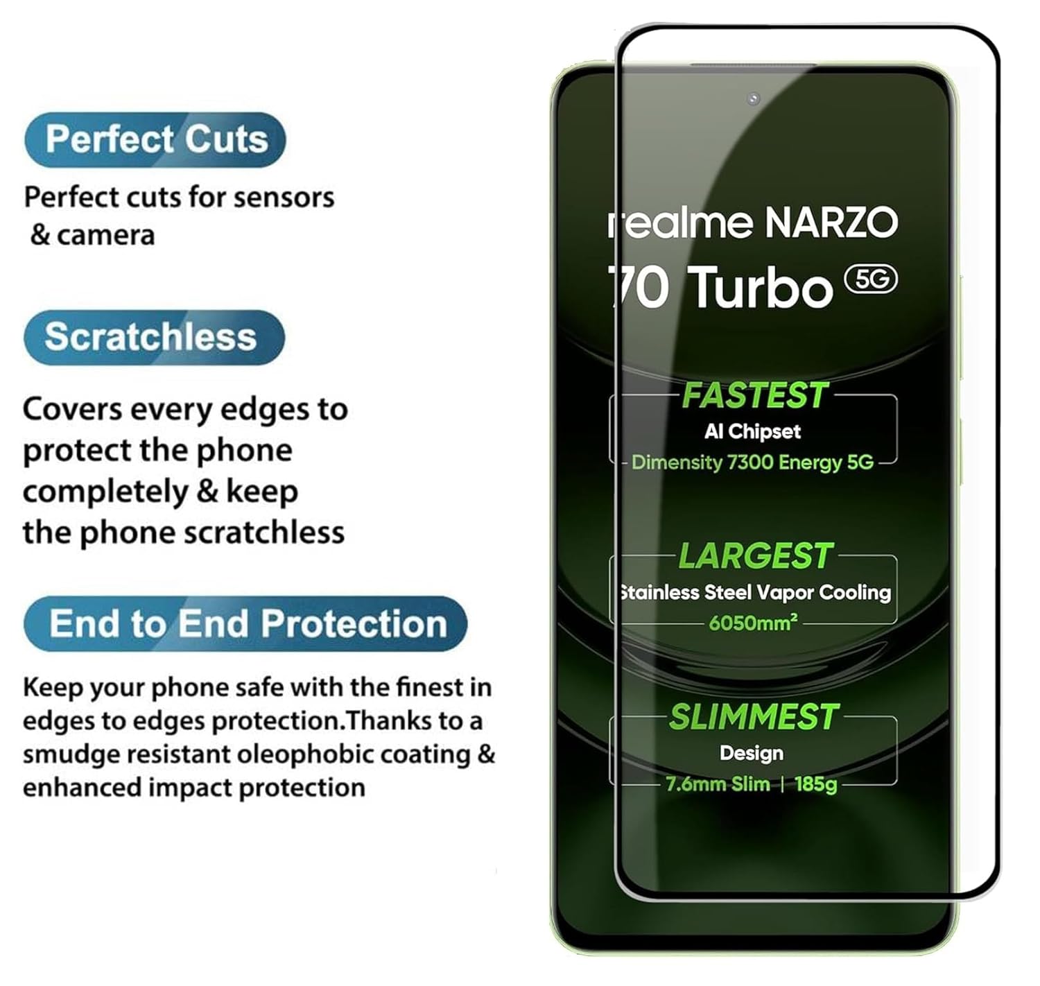 JGD PRODUCTS for Realme Narzo 70 Turbo 5G, Realme P1 Tempered glass with Full Edge Protection and Easy Installation Kit