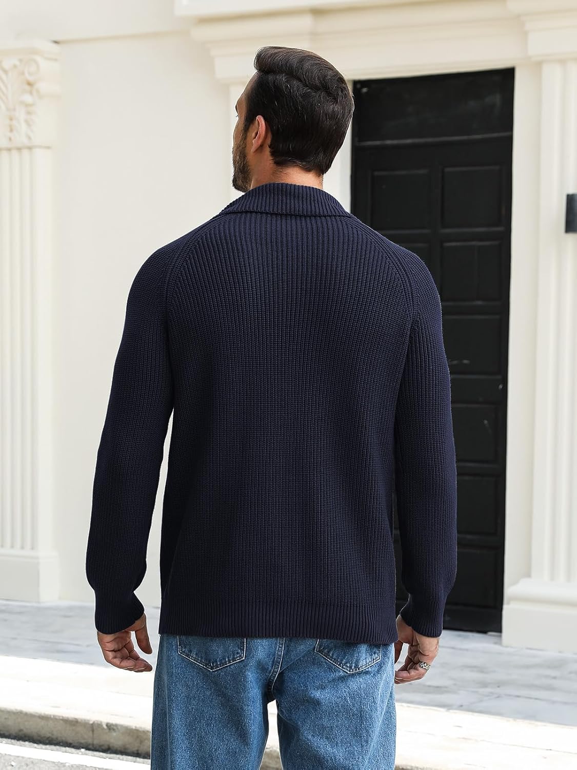 Men's Quarter-Zip Pullover Sweater Slim Fit Lightweight Sweaters Cable Knit Casual Polo Sweater Long Sleeve Sweaters - Image 2