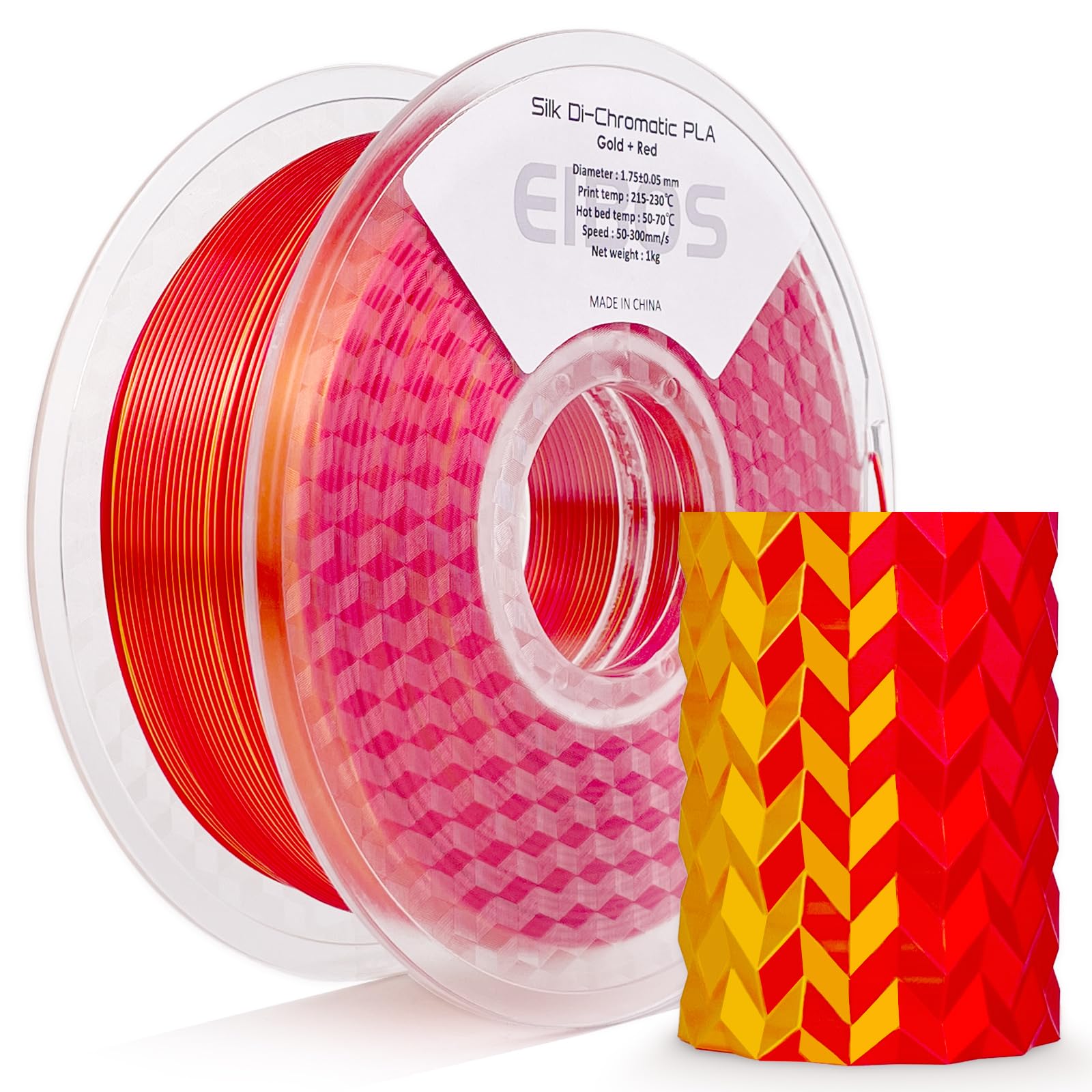 Silk Ribbon PLA 3D Printer Filament, Tri-Color Fast Color Changing PLA 1.75mm, Shiny Multicolor 3D Printing Filament 1kg / 2.2lbs, Gold Red