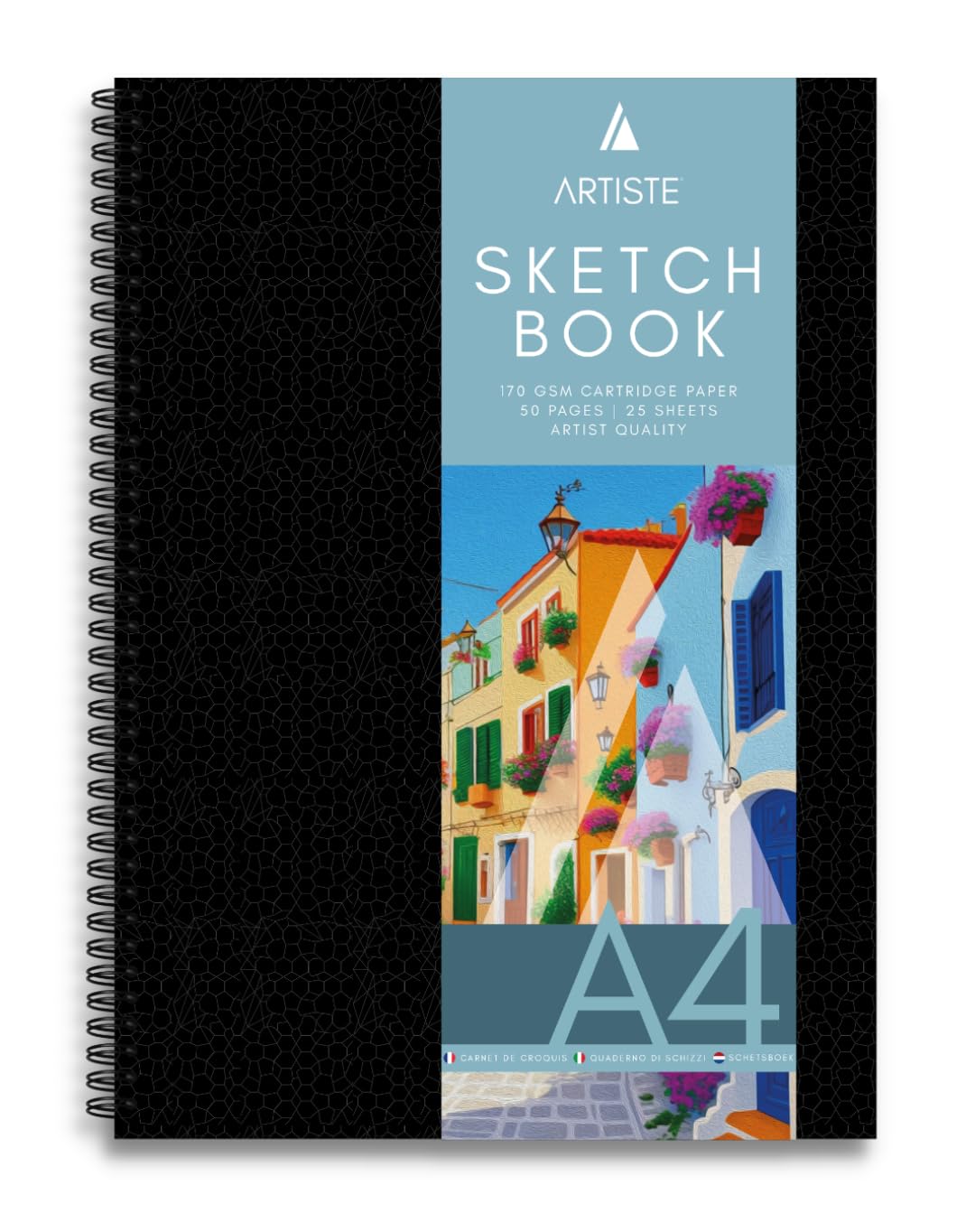 Quickdraw Supplies Black Artist Sketch Pad A4 – Hardback Sketchbook Portrait Or Landscape – 170Gsm White Cartridge Paper – 50 Pages (25 Sheets) Tear-Off Artist Quality Drawing Pad – Twin Wiro Bound (A4 Portrait)