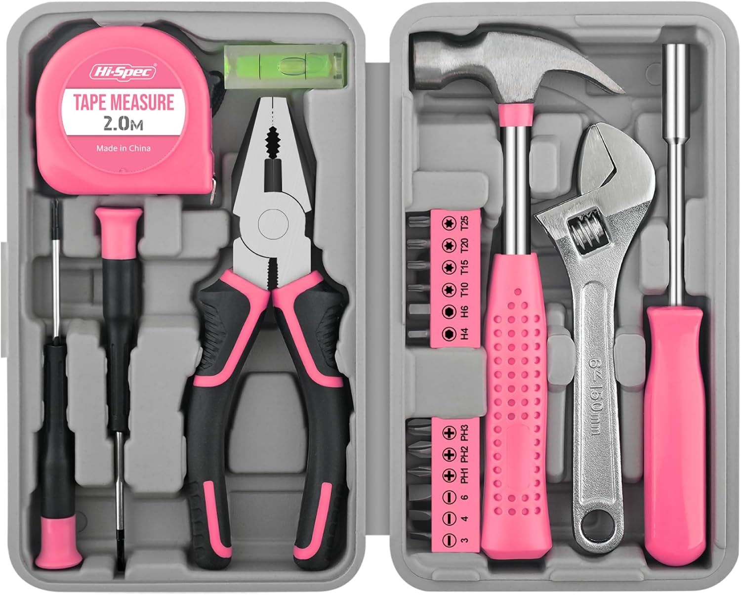 Kit de Herramientas Hi-Spec Rosa 20 Piezas con Estuche