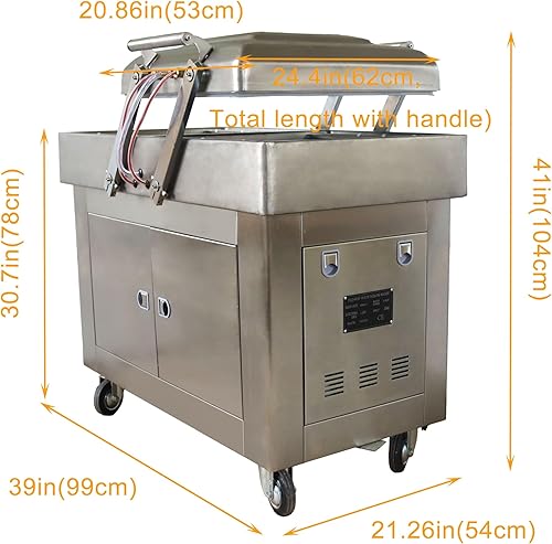 Miniatura 3 de WYDDDARY Sellador al vacío de doble cámara, sellador de aire de acero inoxidable de 220 V, sellador de embalaje comercial resistente, 900 W, 15.7