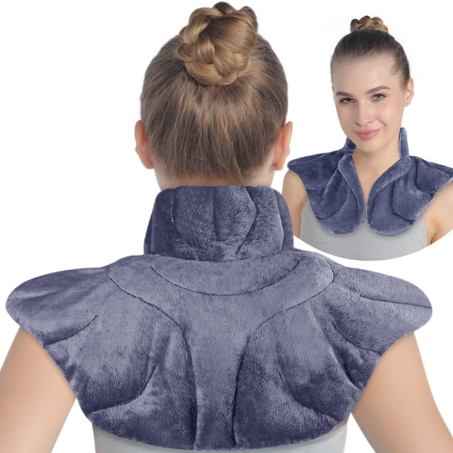 Relief Expert Microwavable Neck & Shoulder Heating Pad - Moist Heat Therapy Wrap with Flaxseeds Fillings for Muscle Relaxation, Ideal Christmas Gift (Grey)