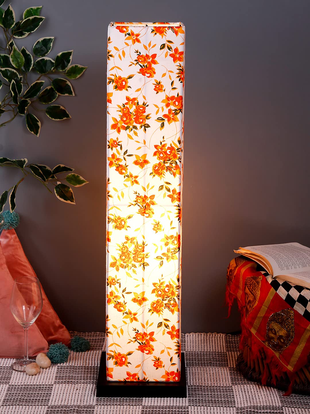 Devansh Multicolor Square Cotton Shade Floor lamp with Black Iron Base D684-picture-11