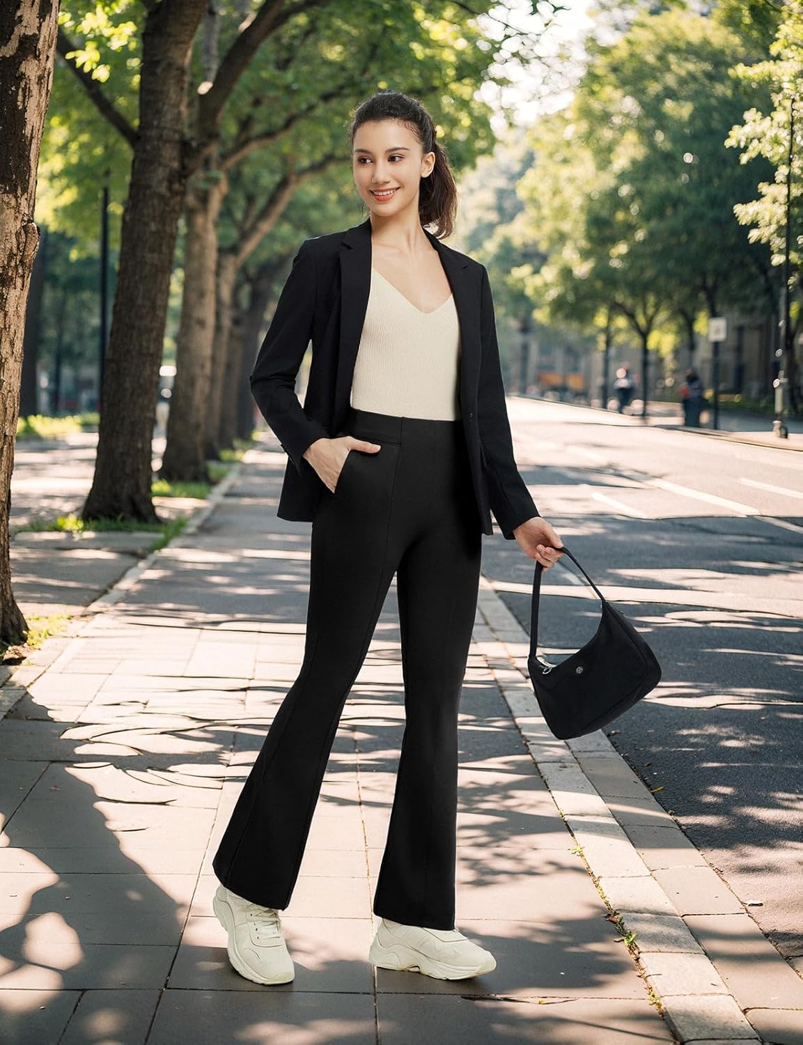 baleaf Womens Yoga Dress Pants Work with 4 Pockets Bootcut Business Leggings Stretch High Waisted Slacks Casual 30" - Image 3